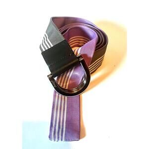 Brioni Reversible Striped Belt Gray Lavender Quiet Luxury Casual One Size
